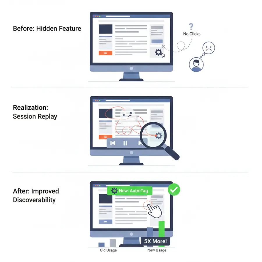 Boosting feature usage by session replay
