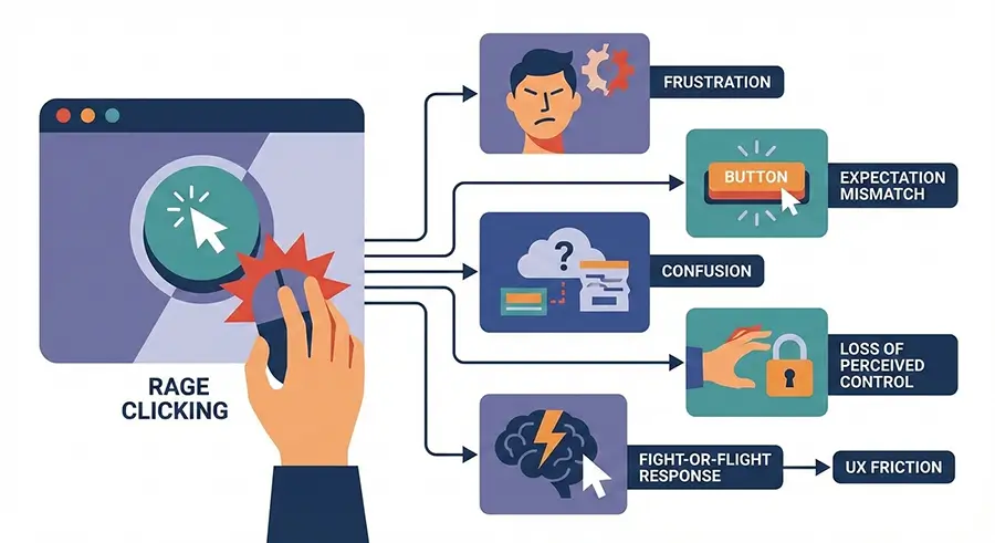 User rage clicking as an expression of frustration, expectation mismatch, confusion, and loss of control in UX