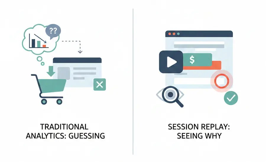 session replay revealing checkout abandonment caused by hidden payment button