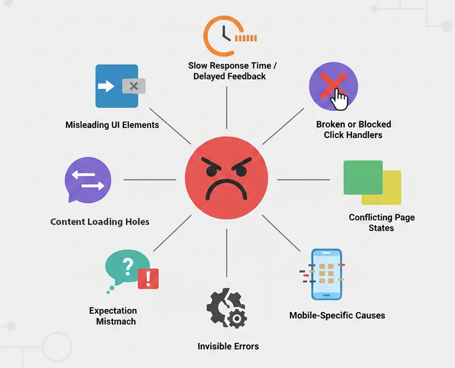 Common UX and technical causes that trigger rage clicks on websites and apps